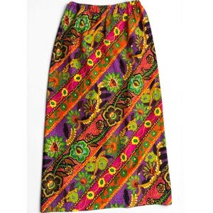 Vintage Alice Polynesian Fashions Floral Maxi Skirt Purple Pink Orange Tiki P17